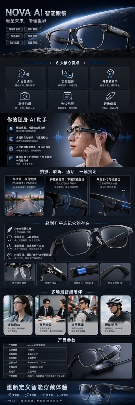 未来科技感AI智能眼镜详情页